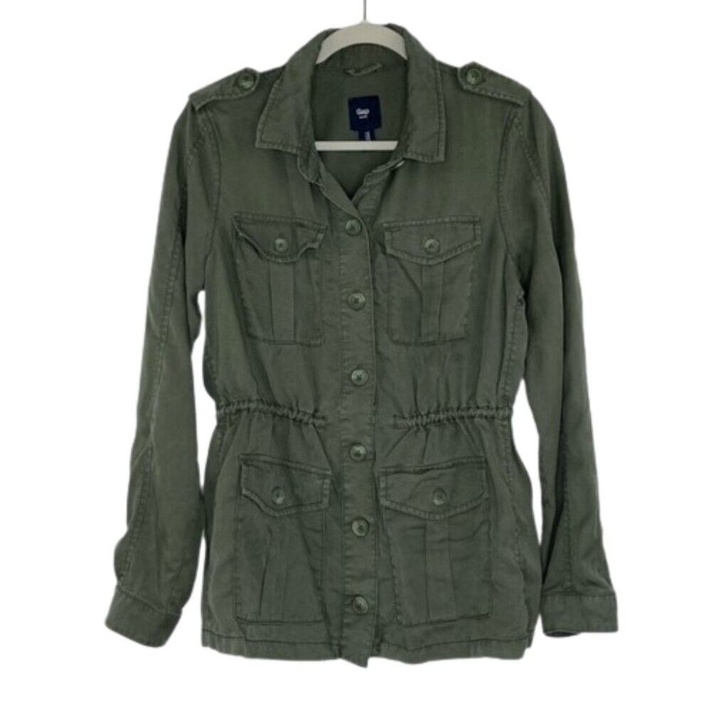 Gap army green button down utility lightweight jacket size Medium